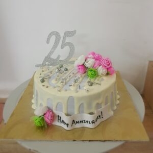 25th Anniversary Floral Drip Cake