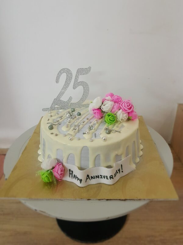 25th Anniversary Floral Drip Cake